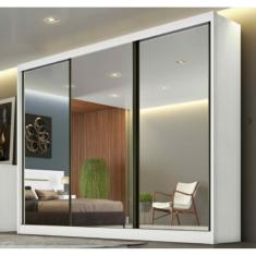 Guarda Roupa Casal Diamond 3 Portas Espelhadas 8 Gavetas - Branco - Móveis Novo Horizonte