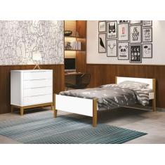 Cama Solteiro Simba Branco Fosco com Pés em Madeira - Reller