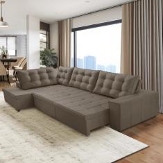 Sofá de Canto Retrátil e Reclinável com Molas 3,40x2,00 Esq Jacke Suede Cappuccino Adonai Estofados