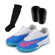 Kit Tênis Futsal Infantil Chuteira Criança Solado Costurado com Meião e Caneleira-Unissex