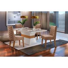 Sala De Jantar Lucy 120 Tampo MDF Vidro Com 4 Cadeiras Safira Rufato
