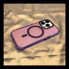 Capa de carregamento sem fio magnética transparente fosca de cor fluorescente luxuosa para iPhone 13 14 Pro Max Armor Cover, roxa, para iPhone 14 ProMax