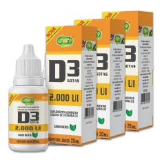 Kit 3 Vitamina D3 2.000 Ui Unilife Menta 20Ml