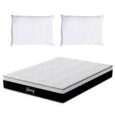 Colchão Casal Gemini Molas Ensacadas (26x138x188) Grafite e Branco com 2 Travesseiros Guldi Soft Nasa Branco