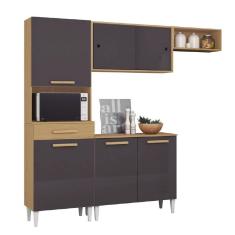 Cozinha Completa Com Armário Aéreo E Balcão 6 Portas 1 Gaveta Atacama / Grafite Isabelle Aramóveis