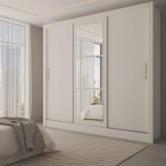 Guarda-Roupa Casal Sophia Slim 3 Portas com Espelho Branco - Panorama Móveis