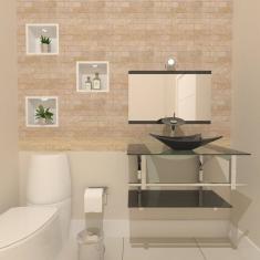 Gabinete de Vidro 80cm Inox com Cuba Retangular Grafite