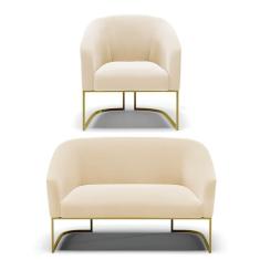 Namoradeira E Poltrona Base Industrial Dourado Stella Suede D03 - D`rossi Cor Bege