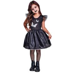 Fantasia Vestido Bruxinha Morcego Prata Infantil Halloween