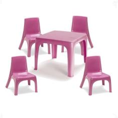 Mesinha Infantil Rosa 46X38Cm+4 Cadeiras Poltrona Infantil - Injeplast