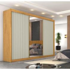 Guarda Roupa Casal 1 Espelho 3 Portas de Correr 6 Gavetas Ripado Athen