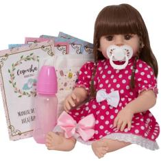 Boneca Reborn Silicone 46cm Cabelo Longo com Lindo Enxoval - Cegonha R
