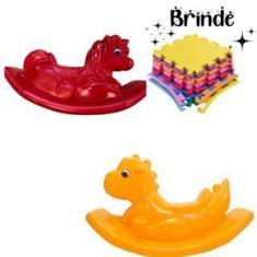 Gangorra Infantil Dino e Unicórnio  Playground Completo com 4 Tatames 