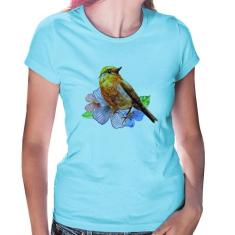 Baby Look Pássaro e Flores - Foca na Moda, Azul bebê, GGG