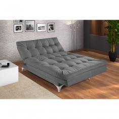 Sofá Cama Versátil Pés De Alumínio Espuma D33 Cor:cinza 380