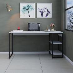 Escrivaninha Com Estante Baixa Estilo Industrial 150cm Com 02 Prateleiras Dynamica Yescasa Branco Chess -preto