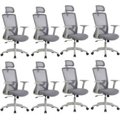 Kit Com 8 Cadeira Para Escritório Office Dallas Cinza