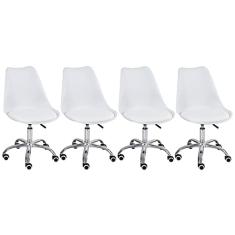 Loft7, Kit - 4 x cadeiras de rodízios estofadas Tulipa - Office - Escritório - Branco