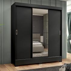 Guarda Roupa Casal com Espelho 3 Portas Atenas Yescasa Preto