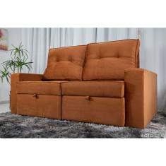 Sofá Retrátil E Reclinável Com Baú Sofia  2,00M Comp. 3 Lugares Veludo Terracota
