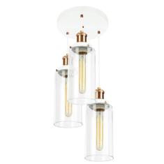 Lustre Pendente Triplo Château Cilindrico Vidro Branco Cobre