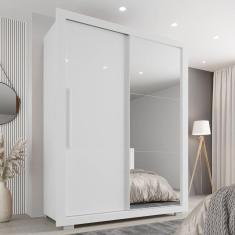 Guarda-roupa com Espelho Solteiro 2 Portas 2 Gavetas Costa Rica Branco