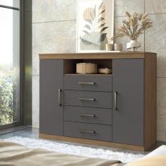 Cômoda para Quarto 2 Portas 4 Gavetas 1 Nicho Master Jatobá/grafite