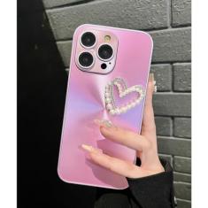 Capa de telefone pérola coração para iphone 15 11 12 13 14 pro max plus 15pro 11pro fosco protetor de câmera dura capa traseira, rosa, para iphone15