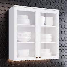 Armário Aéreo Cozinha Americana 2 Portas com Vidro Branco - Henn