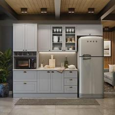 Cozinha Compacta 8 Portas 5 Gavetas Emily Cinza/calcare