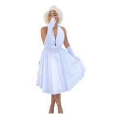 Fantasia Completa Vestido Marilyn Monroe Retro Vintage Anos 60 Sexy Adulto Feminino Cosplay Festa Evento Carnaval