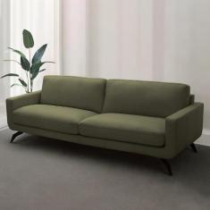 Sofá Decorativo Thalia 3 Lugares Sala de estar 240cm Pés em Aço Couro Fendi G88 - Gran Belo