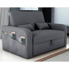 Sofá Cama 2 Lugares com Baú Bannow Veludo Cinza - Mais de Casa