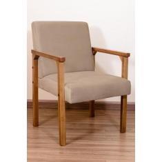 Poltrona Decorativa Luna Braço de Madeira - Squadra Decor, Bege