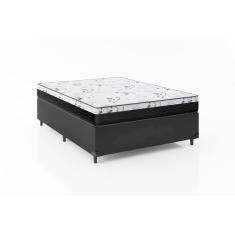 Cama Box Casal 138 Sintético Preto com Colchão Espuma D33 One Face - Bello Box - 58X138X188
