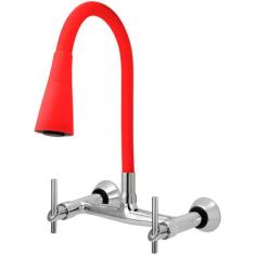 Torneira Misturador Gourmet Flexível Cone Vermelha Parede - Furkin, Vo