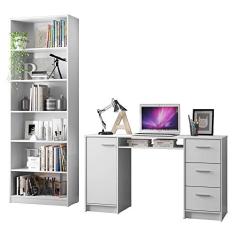 Escrivaninha Madesa Alaska + Estante Livreiro 6908 - Branco