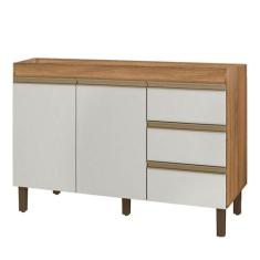 Balcão Gabinete Para Pia Karen 119cm Sem Tampo 2 Portas Nature Off Whi
