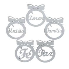 Kit Com 5 Enfeites Bolinhas De Natal Com Palavras Branco