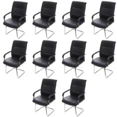 Kit 10 Cadeiras para Escritório Interlocutor Estofada em Sintético Estocolmo 3323 Preta