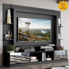 Rack c/ Painel TV 65&quot; Portas c/ Espelho Oslo Multimóveis Preto/Tenerife