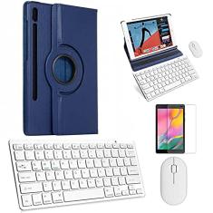 Kit Capa 360 Azul Escuro/Teclado e Mouse branco e Película para Galaxy Tab S6 T860/T865 10.5"