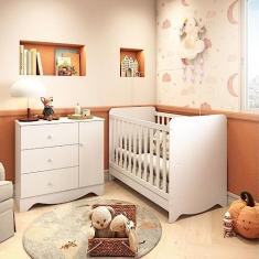 Quarto de Bebê Cômoda 3 Gavetas 1 Porta Berço Americano 3 em 1 Pirueta Espresso Móveis