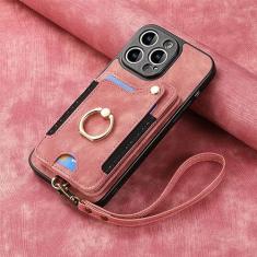 Carteira com vários compartimentos para cartões e suporte para anel, capa de couro flip para iPhone 14 11 12 13 Pro Max X XS XR 7 8 Plus suporte magnético para telefone, rosa, para iPhone 12