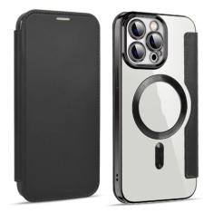 Capa de carga sem fio para iPhone 14 13 12 11 Pro Max 15 Plus com flip magnético de couro com compartimento para cartão capa traseira rígida para PC, T1, para iPhone 13Pro Max