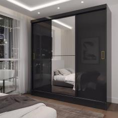 Guarda-Roupa Solteiro Triunfo 3 Portas 2 Gavetas com Espelho Flex Preto/Off White - Panorama Móveis