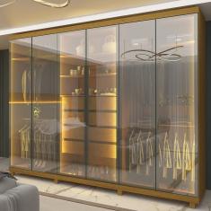 Guarda-roupas Casal 6 Portas com 6 Portas Reflecta com Pés e Led Absolut New Reflecta Naturale