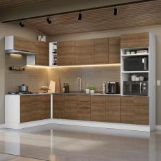 Armário de Cozinha Completa de Canto Stella 12 Portas 3 Gavetas MDF 449cm Branco-rustic