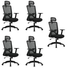 Kit com 5 Cadeira para Escritório Office Dallas Preto