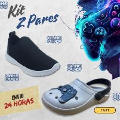 Kit 2 Pares Babuche Tênis Calce Fácil Infantil Menino Game Confortável Escolar Volta as Aulas-Feminino